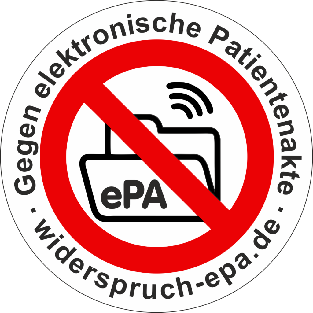 Logo zum Widerspruch der ePA mit dem Text "Gegen elektronische Patientenakte - widerspruch-epa.de"